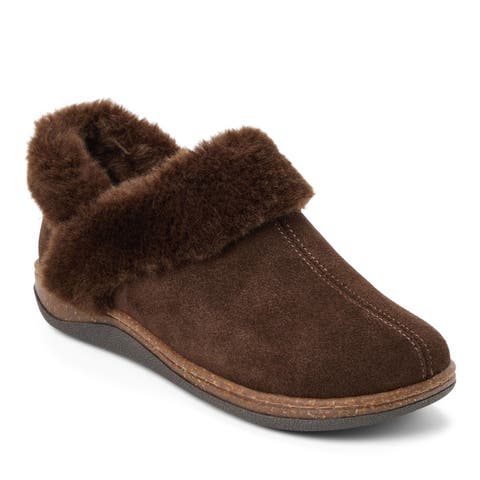 Suede Ankle Boot With Faux Fur Trim Slippers
