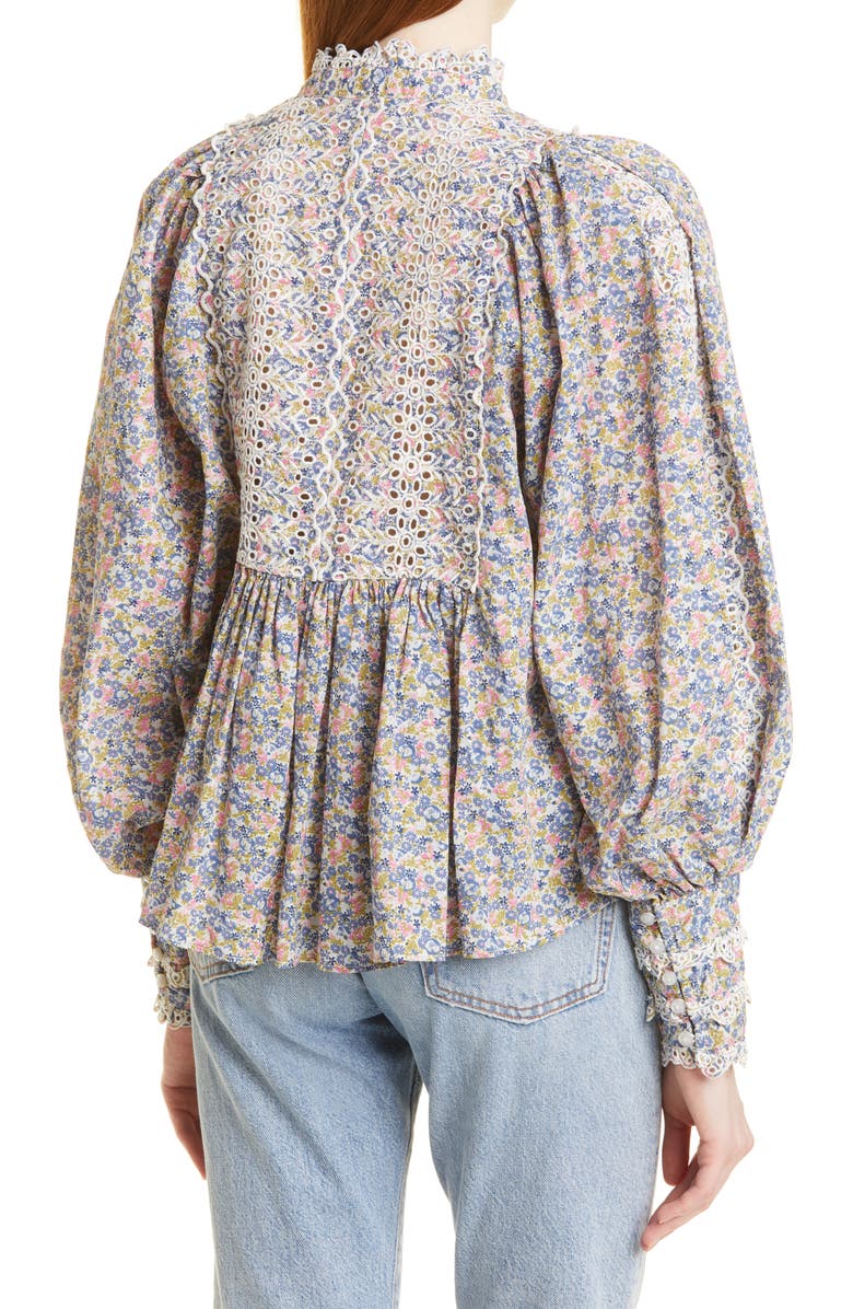 byTiMo Floral Print Ruffle Embroidered Cotton Blouse, Alternate, color,