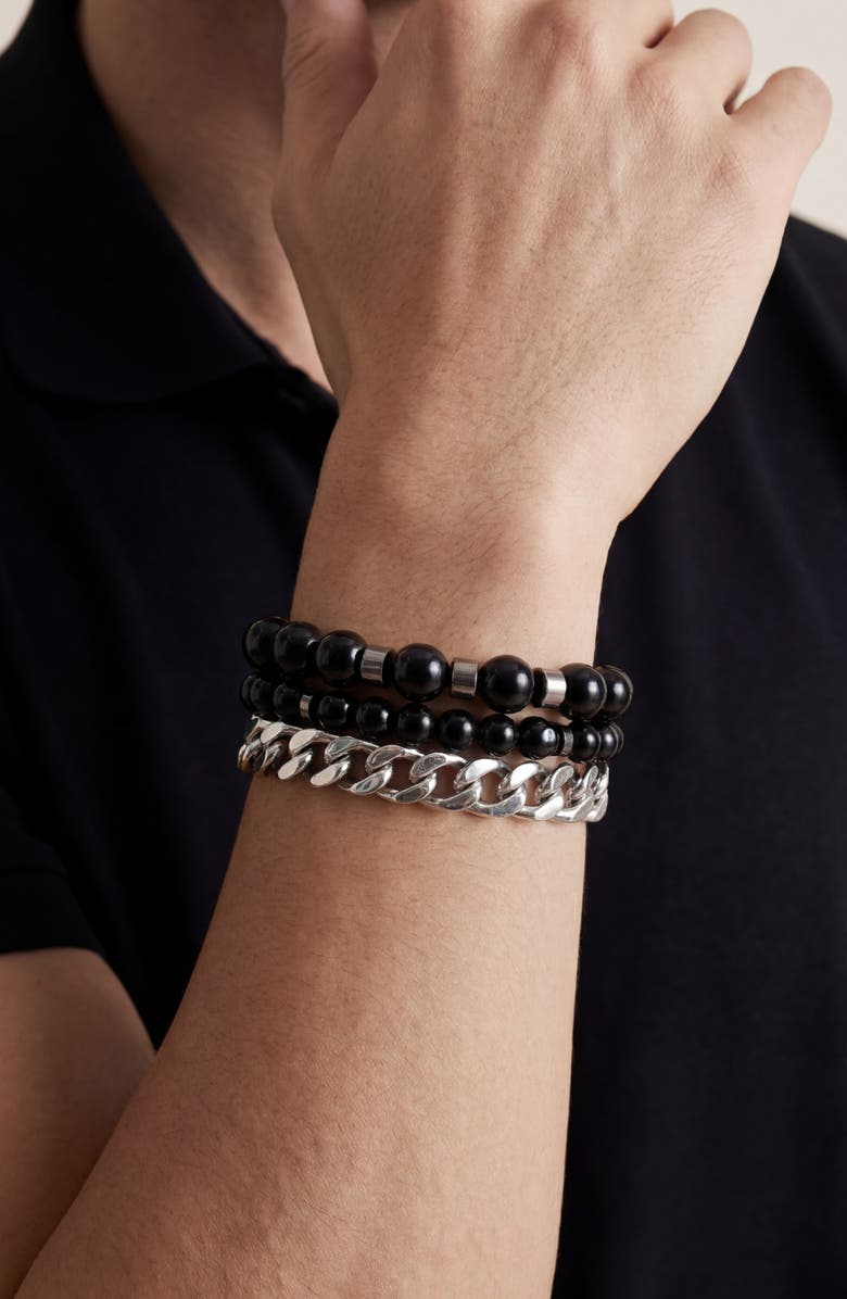 Mr. Ettika Midnight & Steel Bracelet Set, Alternate, color, Onyx
