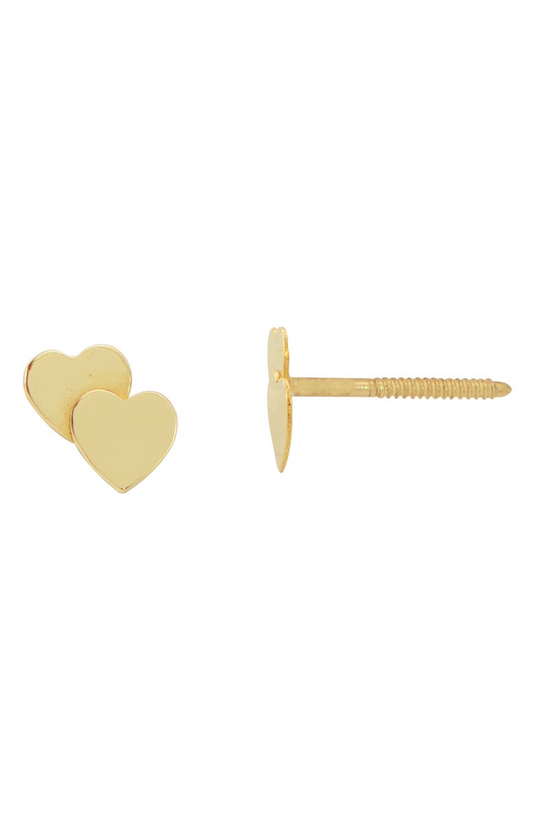 CANDELA JEWELRY 14K Yellow Gold Double Heart Stud Earrings, Main, color, Gold