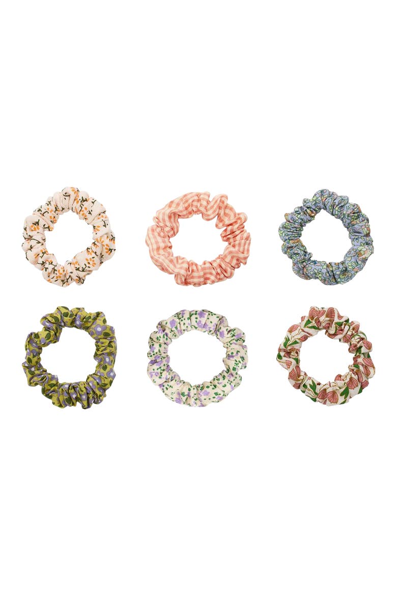 Set of 6 Spring Floral Scrunchies, Main, color, MEDIUM BEIGE