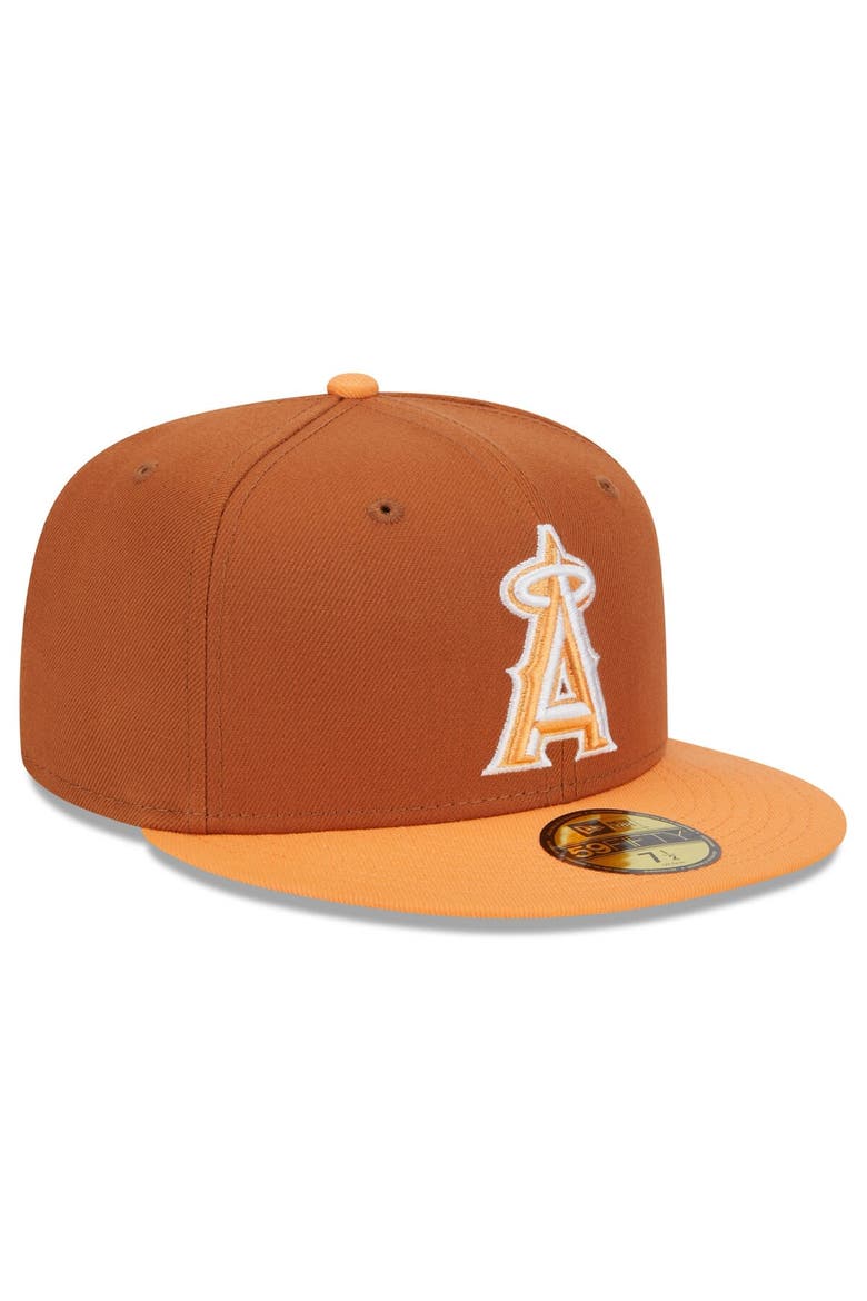 Men's New Era Brown/Orange Los Angeles Angels Spring Color Basic Two-Tone 59FIFTY Fitted Hat, Alternate, color, Brown