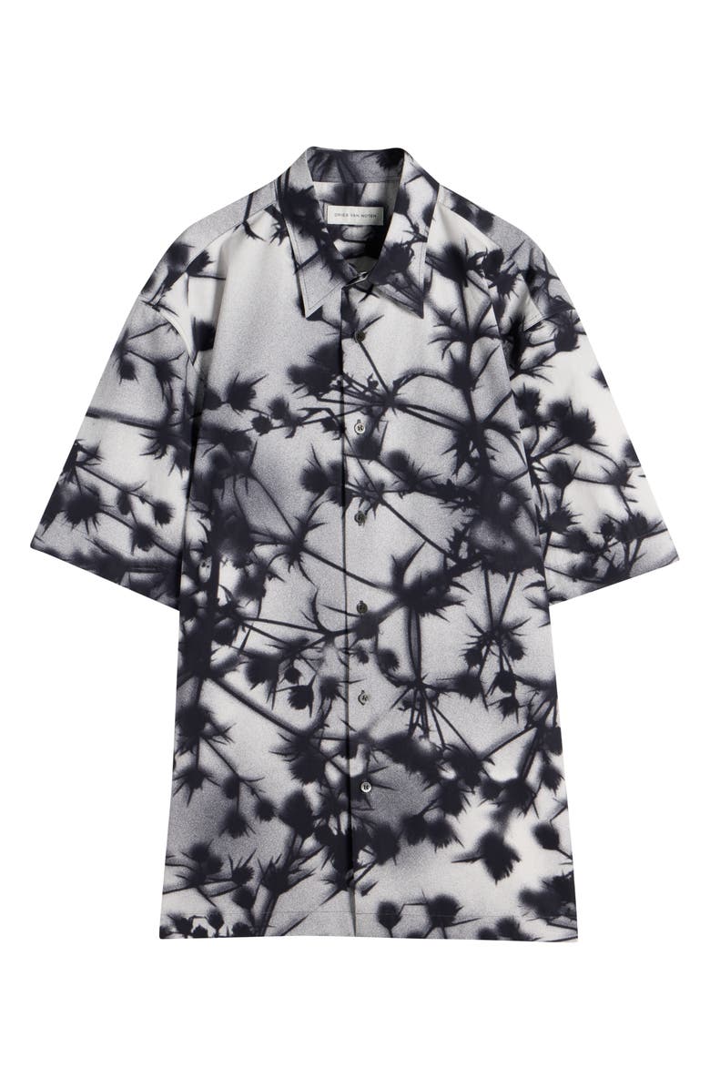 Dries Van Noten Cassidye Floral Cotton Poplin Button-Up Shirt, Alternate, color, Black