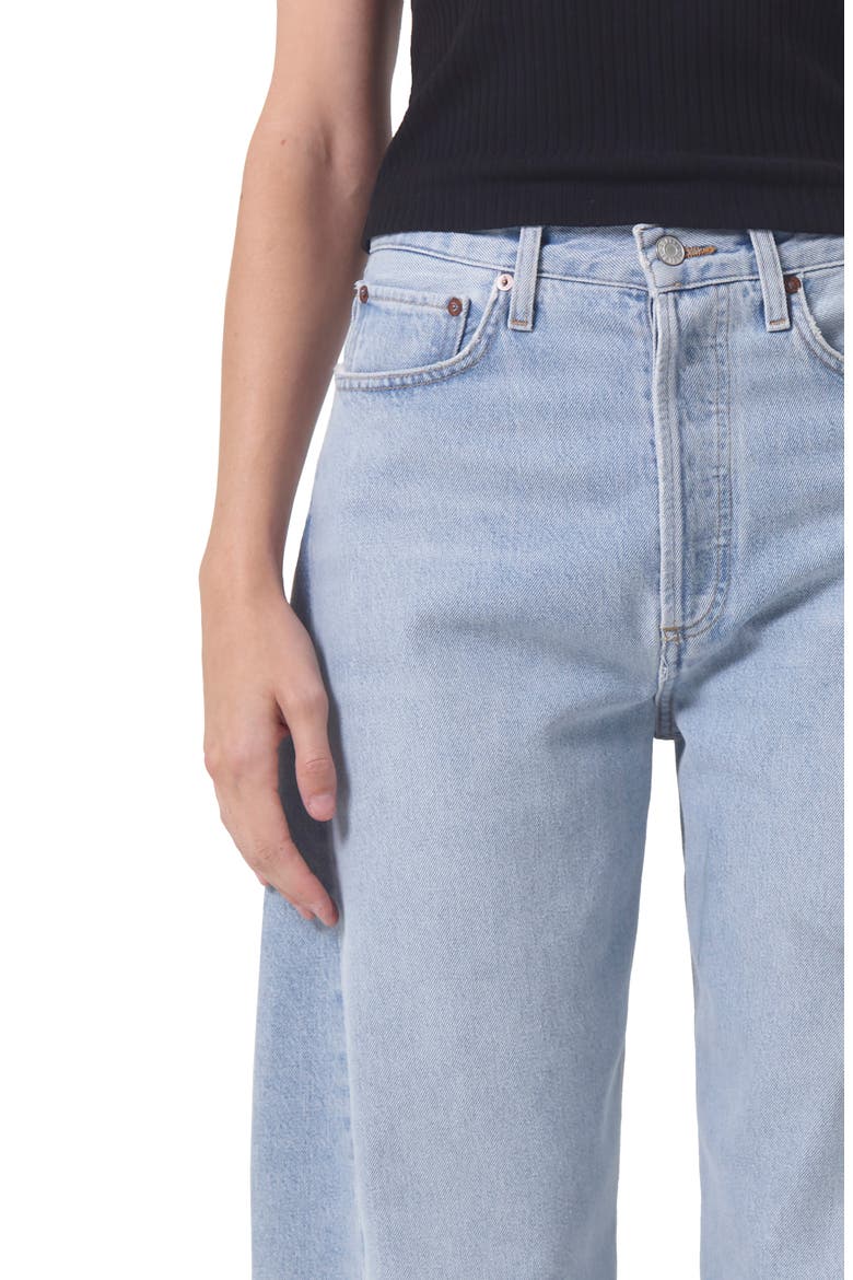 Luna Pieced High Waist Raw Hem Barrel Jeans, Alternate, color, VOID