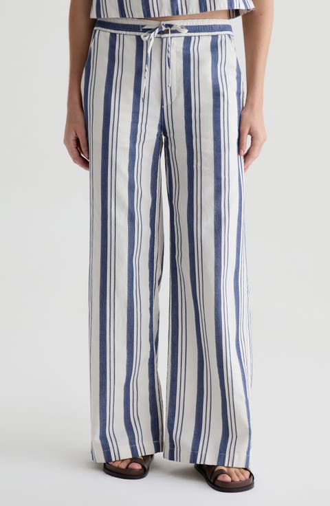 Carolyn Stripe Wide Leg Cotton & Linen Drawstring Pants