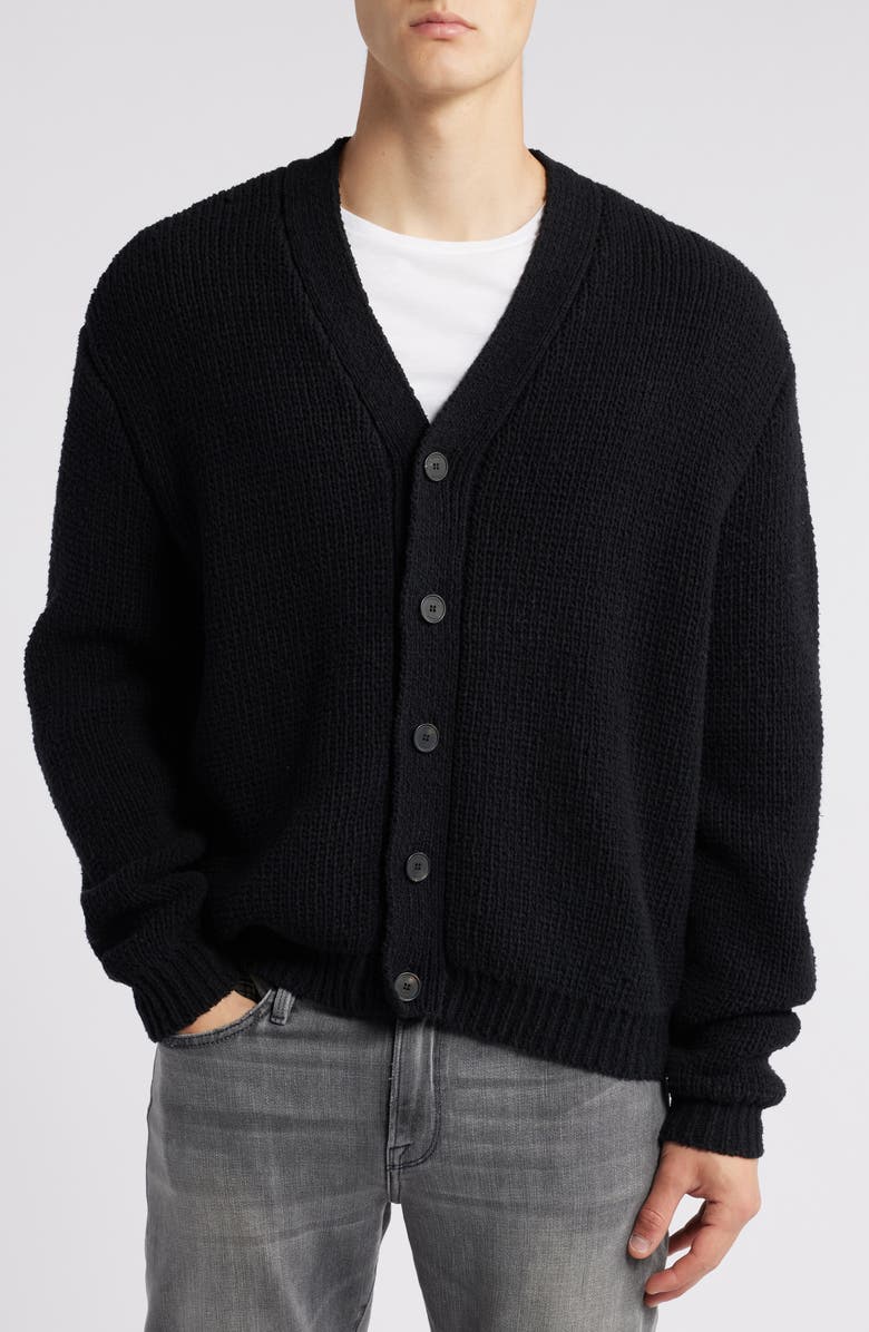 FRAME Rib Wool & Silk Cardigan, Alternate, color, Black