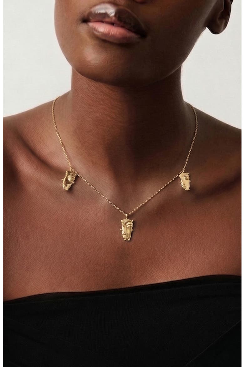 Visage Mini Charm Necklace in Gold, Alternate, color, Gold