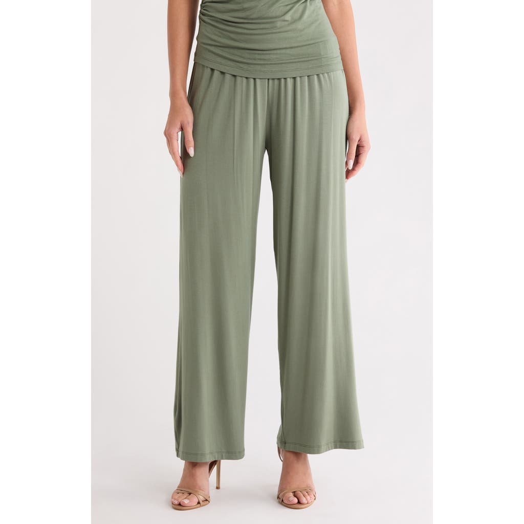 Renee C Folover Waist Jersey Pants In Green