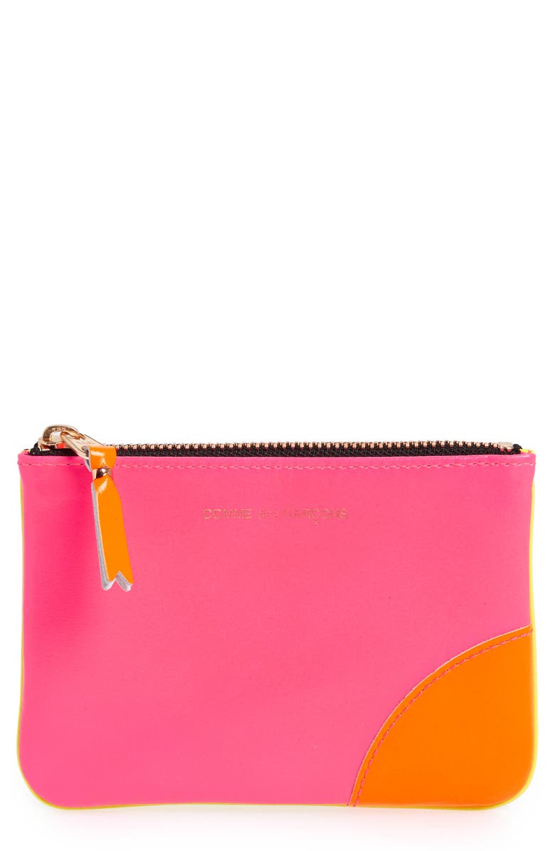 Comme des Garçons Super Fluo Leather Line Zip Pouch, Main, color, Pink Yellow