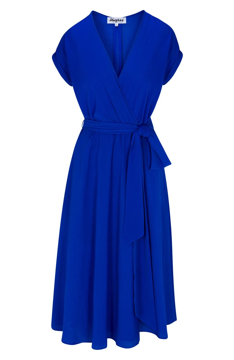 MEGHAN LA Jasmine Short Sleeve Faux Wrap Midi Dress, Alternate, color, Royal