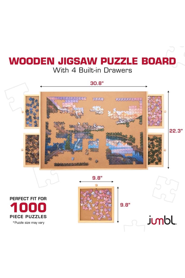 1000-Piece Puzzle Board with Drawers, Lazy Susan & Cover, Rotating Wooden Table, Alternate, color, Beige
