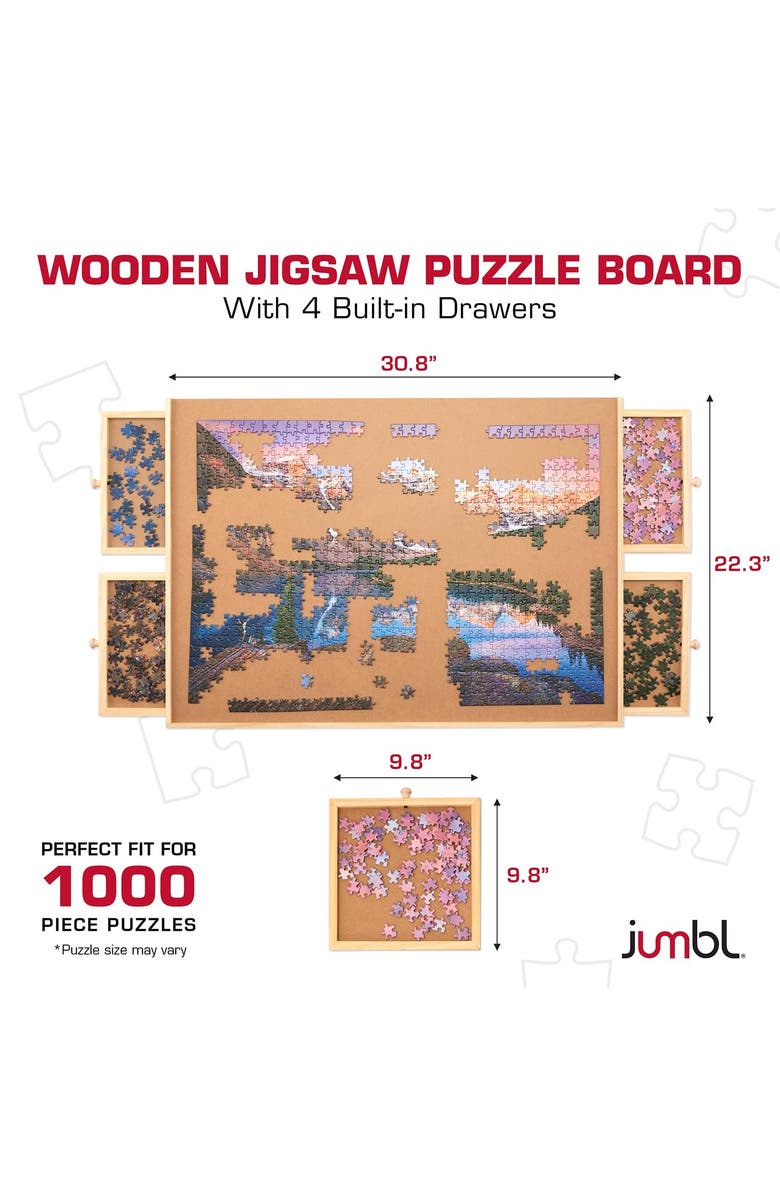 Jumbl 1000-Piece Puzzle Board with Drawers, Lazy Susan & Cover, Rotating Wooden Table, Alternate, color, Beige