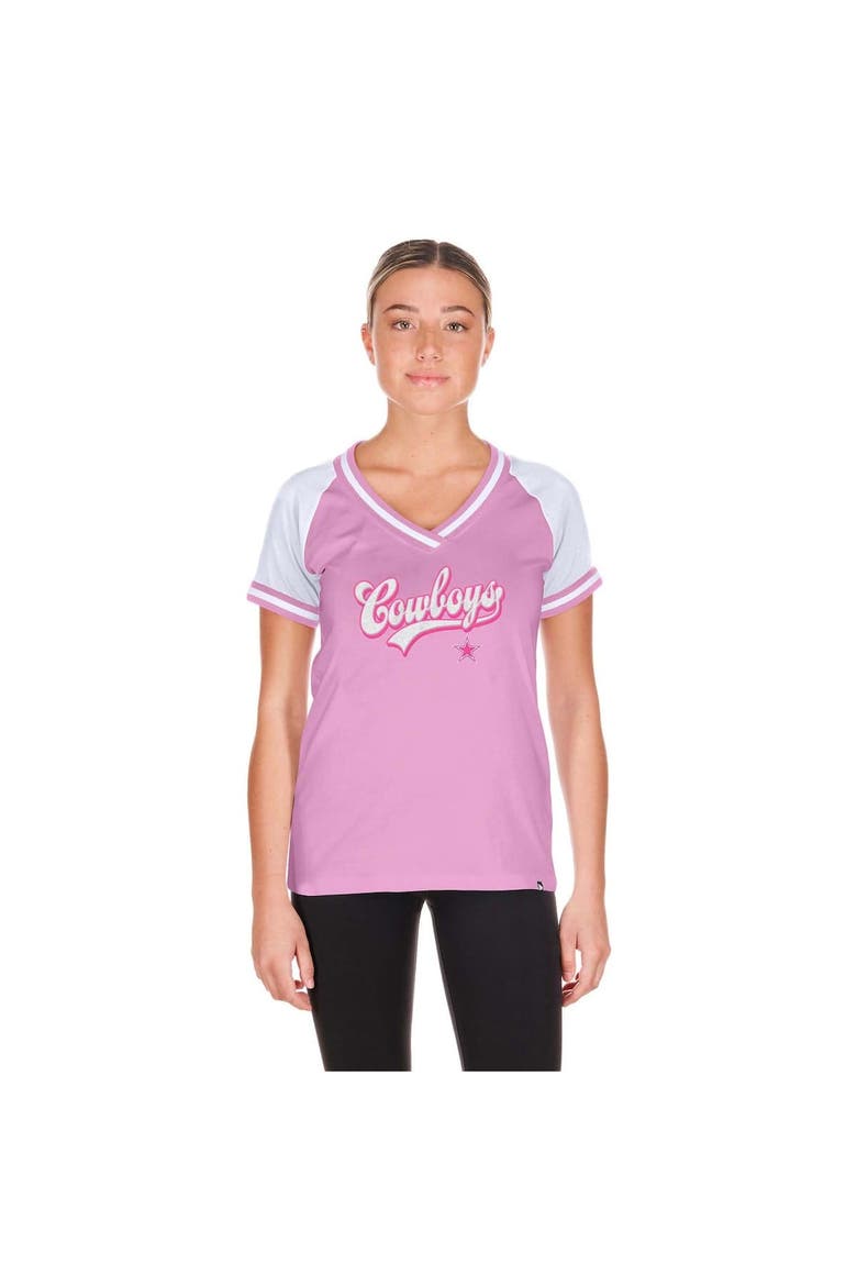 Women's New Era Pink Dallas Cowboys Color Multiplier Raglan V-Neck T-Shirt, Alternate, color, Pink