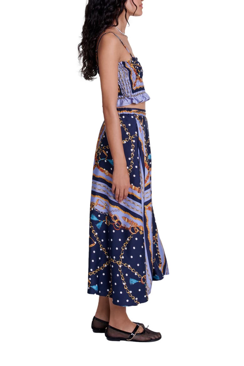Satin-effect patterned short skirt, Alternate, color, Chain scarf print blue