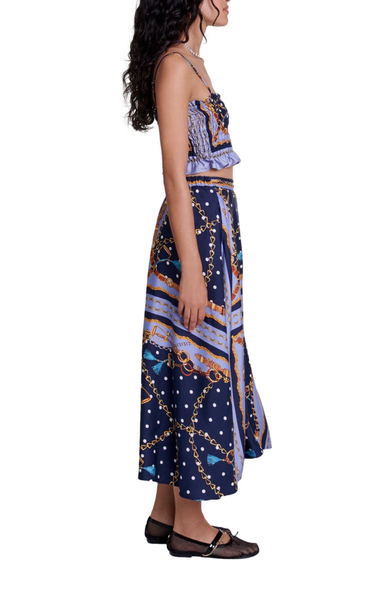 maje Satin-effect patterned short skirt, Alternate, color, 