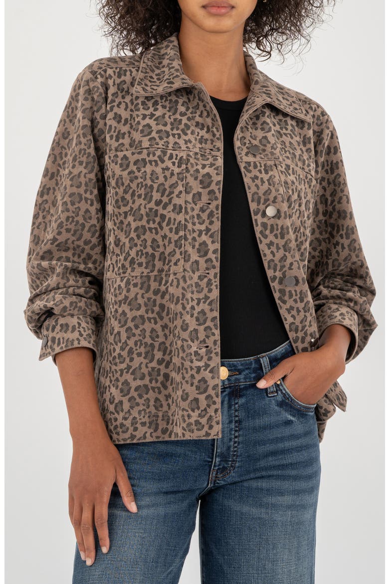 Arya Leopard Print Shirt Jacket, Main, color, TAUPE