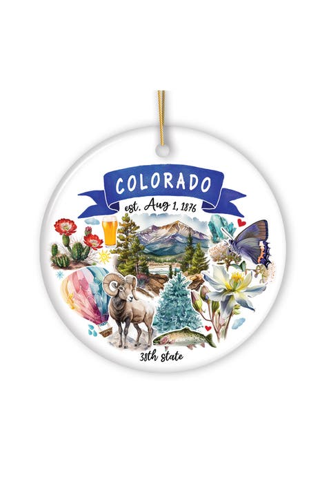 Colorado Landmarks Watercolor Ceramic Ornament