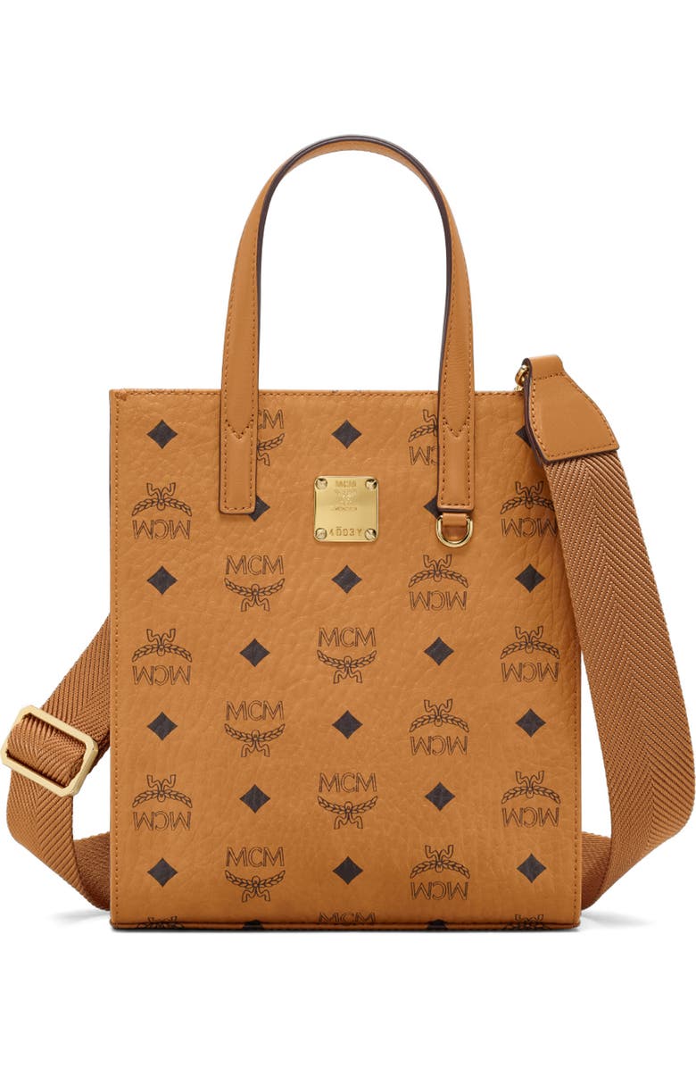 MCM Visetos Coated Canvas Mini Tote, Main, color, Cognac