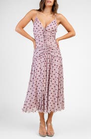 Collabo Ruched Tie Front Mesh Midi Dress