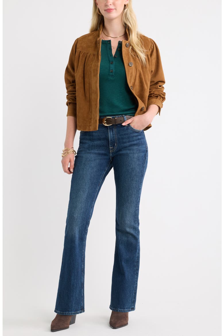 Flutter Sleeve Ribbed Henley, Alternate, color, GREEN PONDEROSA