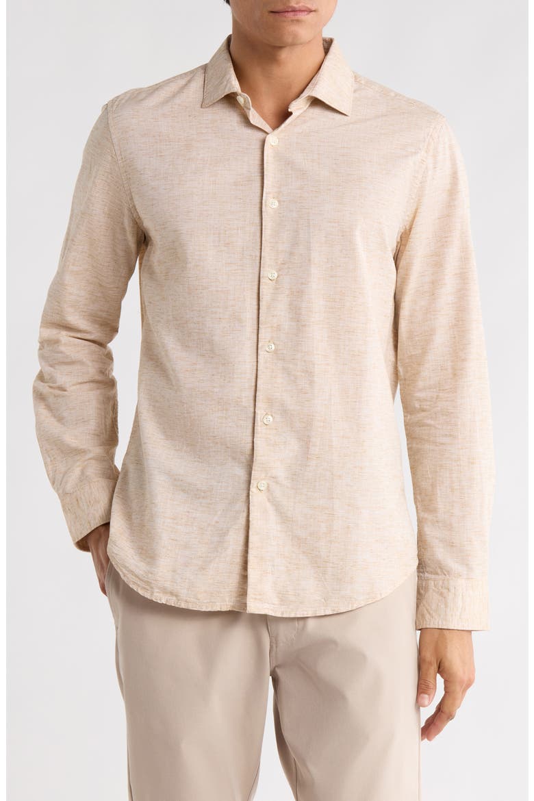 Mélange Button-Up Shirt, Main, color, BEIGE