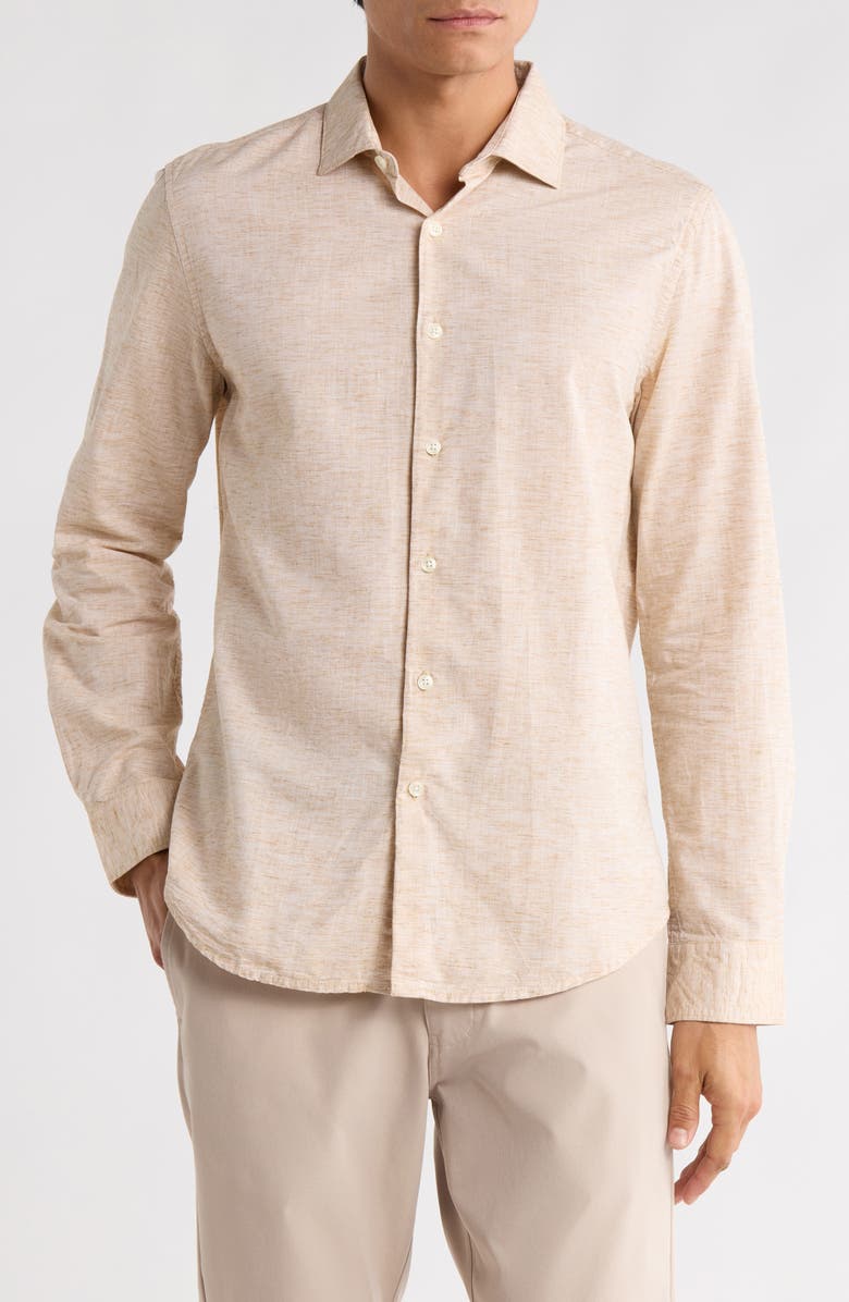 DENIM AND FLOWER Mélange Button-Up Shirt, Main, color, Beige