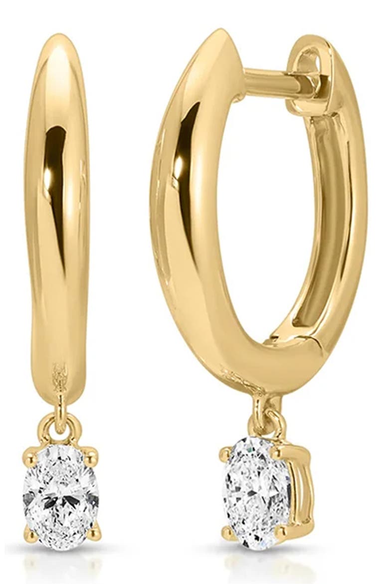 14k Gold Diamond Oval Drop Dome Huggie Hoop Earrings, Main, color, 14K YELLOW GOLD