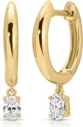 EF Collection 14k Gold Diamond Oval Drop Dome Huggie Hoop Earrings