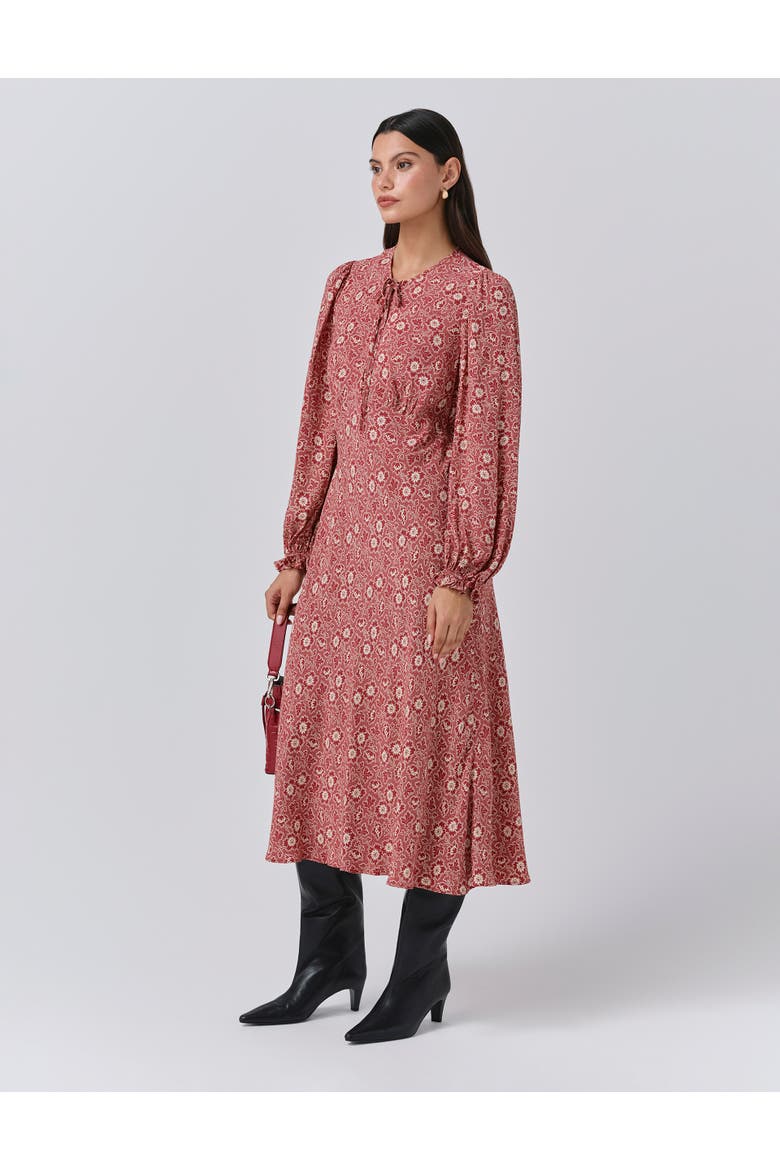 Stella Floral Crepe Tie Front Midi Dress, Alternate, color, Red Ditsy