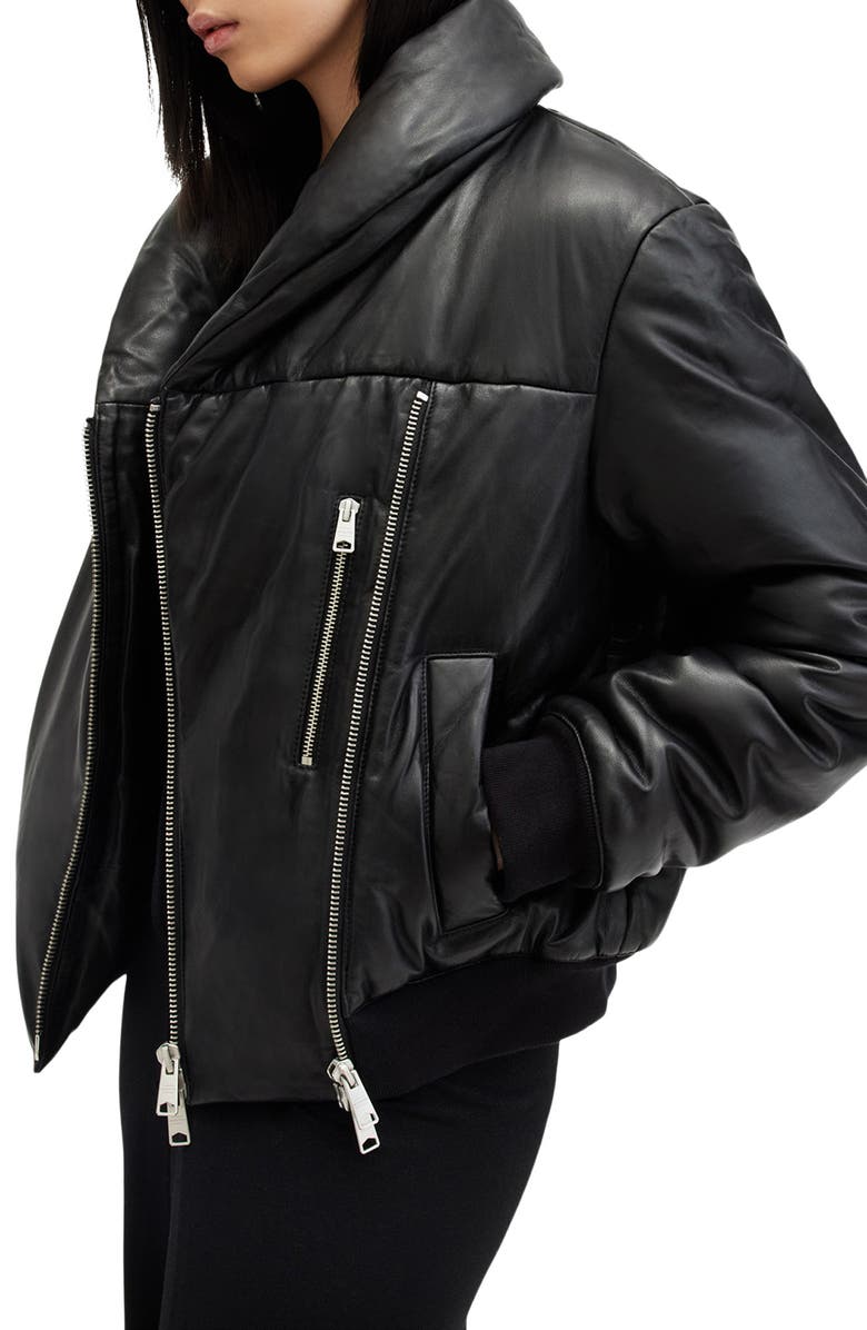 AllSaints Lauren Leather Puffer Jacket, Alternate, color, Black