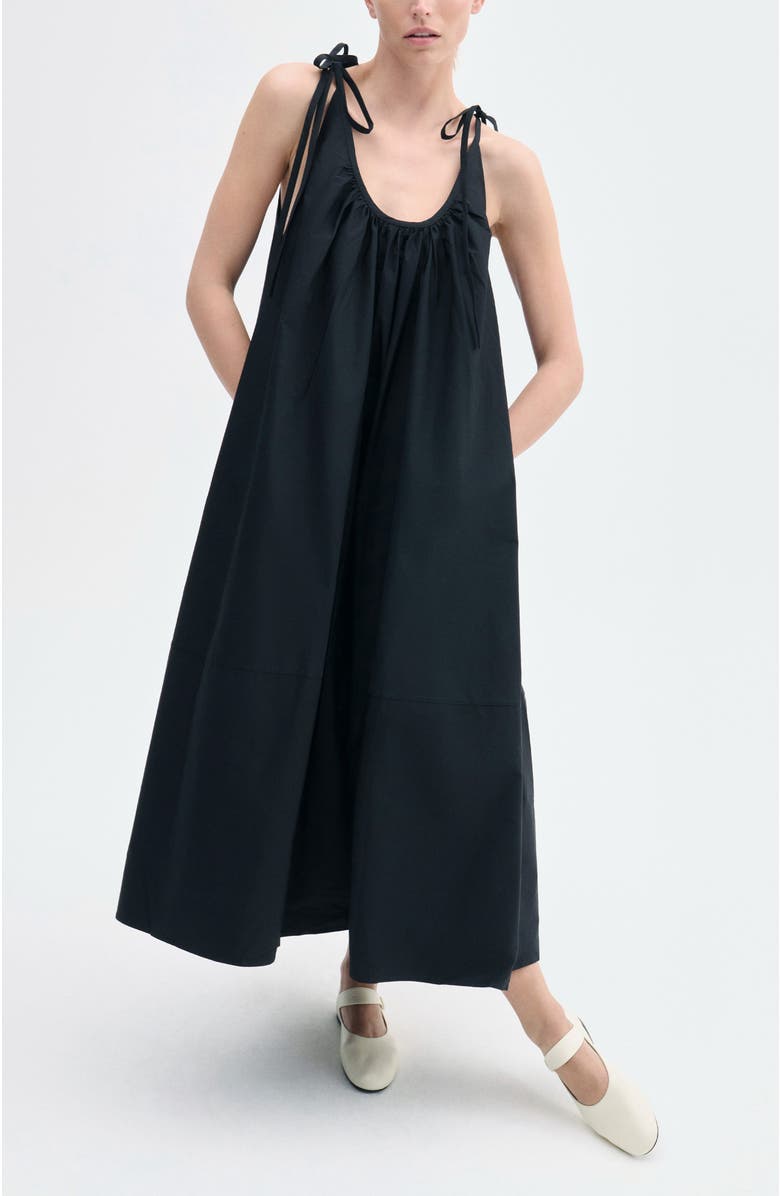 CO Gathered Halter Dress in Cotton Poplin, Main, color, Black