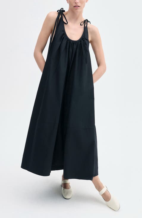 Gathered Halter Dress in Cotton Poplin