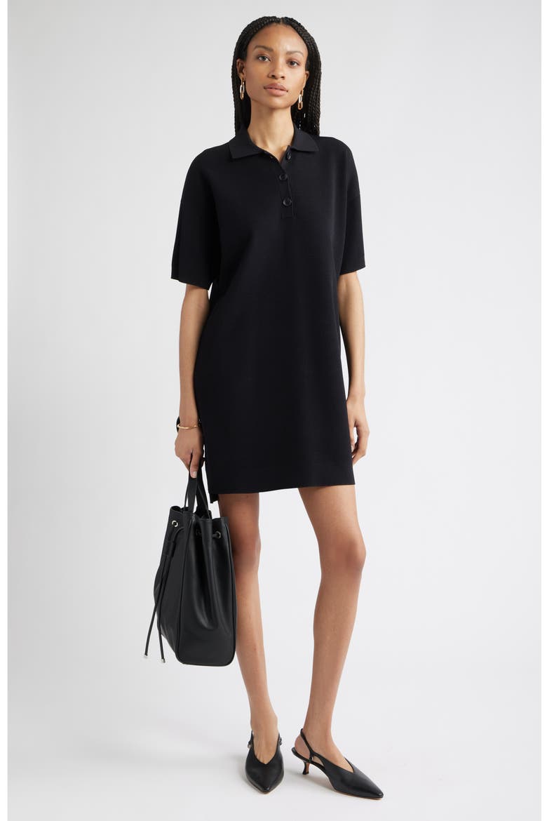 Polo Sweater Dress, Main, color, BLACK