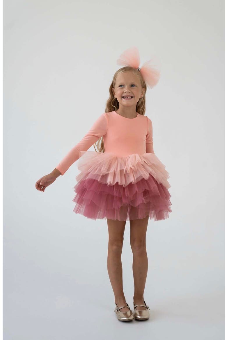 Dusty Long Sleeve Fluffy Tutu Dress, Main, color, Salmon Dusty