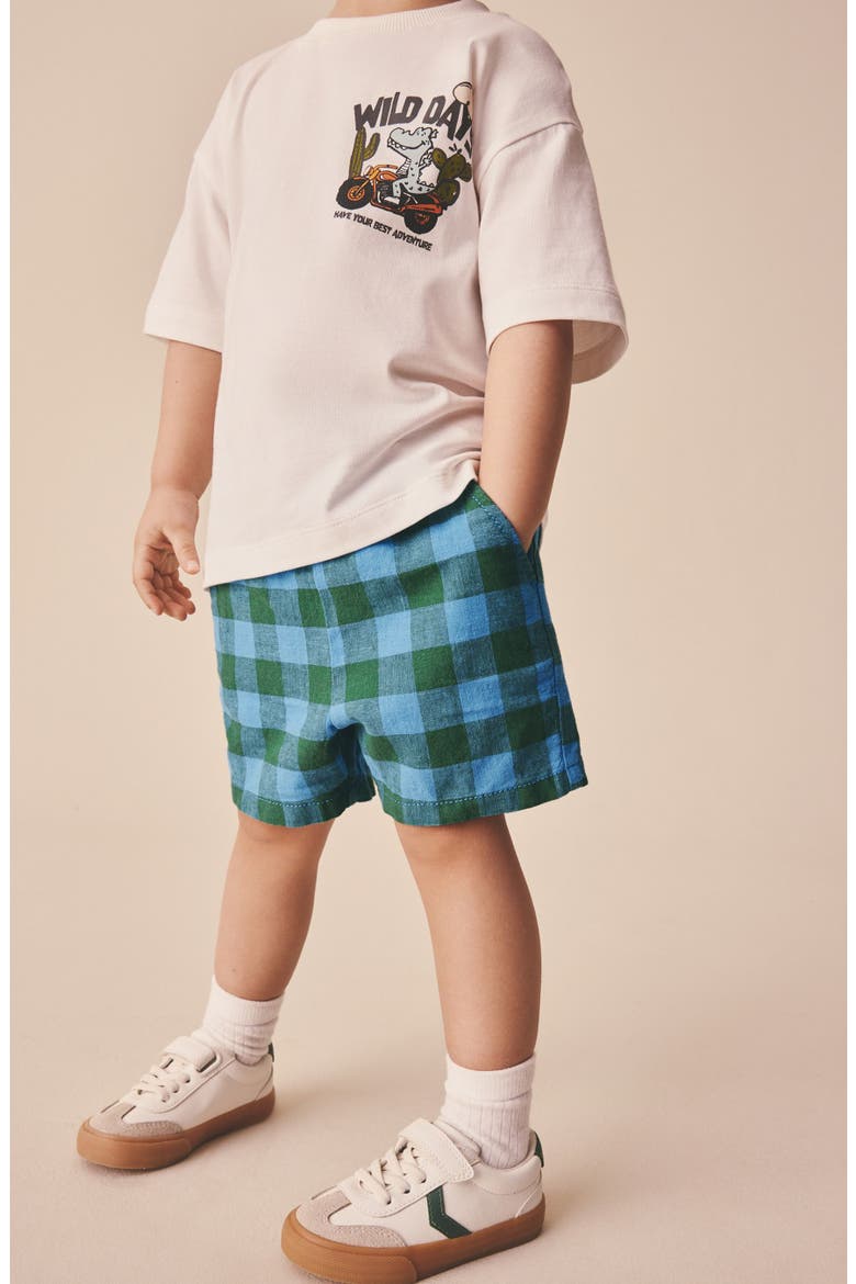 Kids' Gingham Check Linen & Cotton Pull-On Shorts, Alternate, color, MULTI