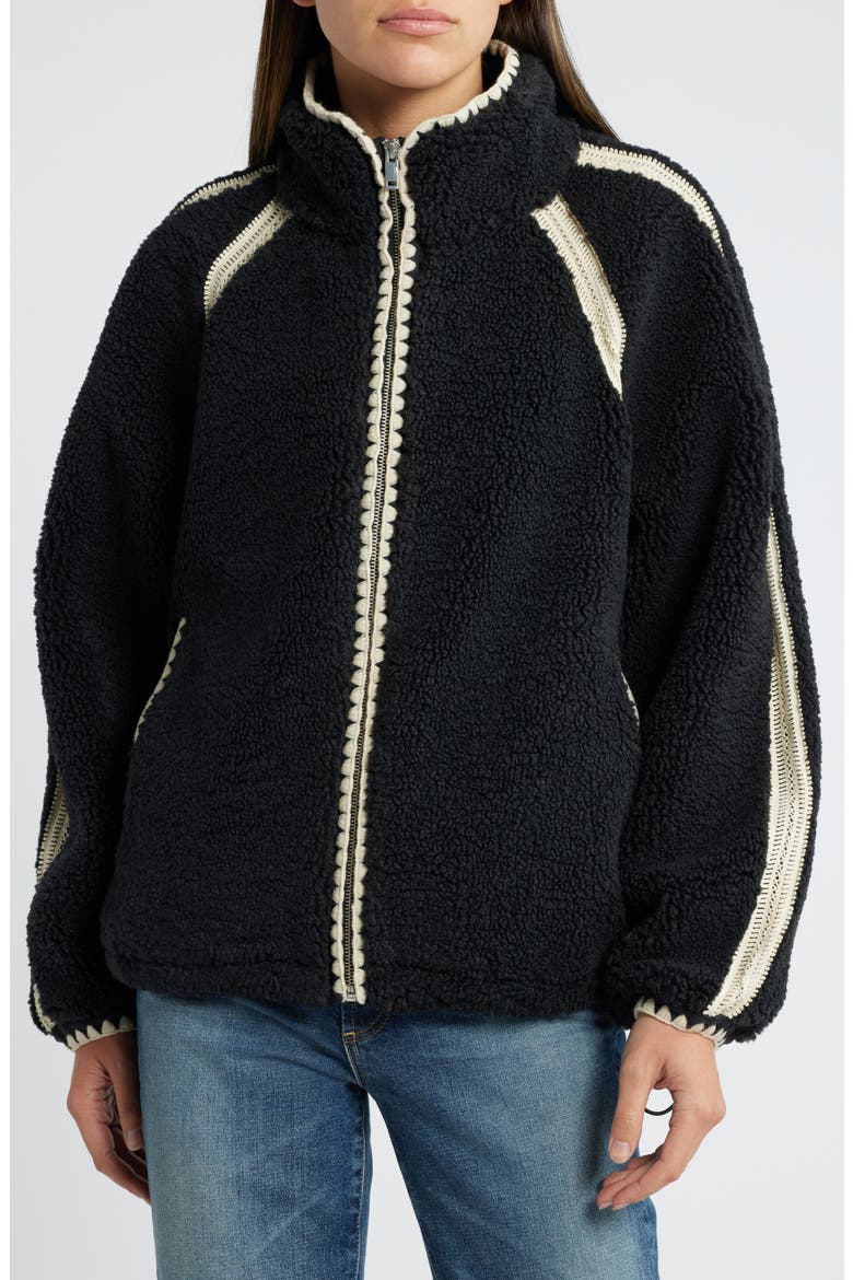 Nikia Open Stitch Detail Uggfluff Fleece Jacket, Main, color, BLK