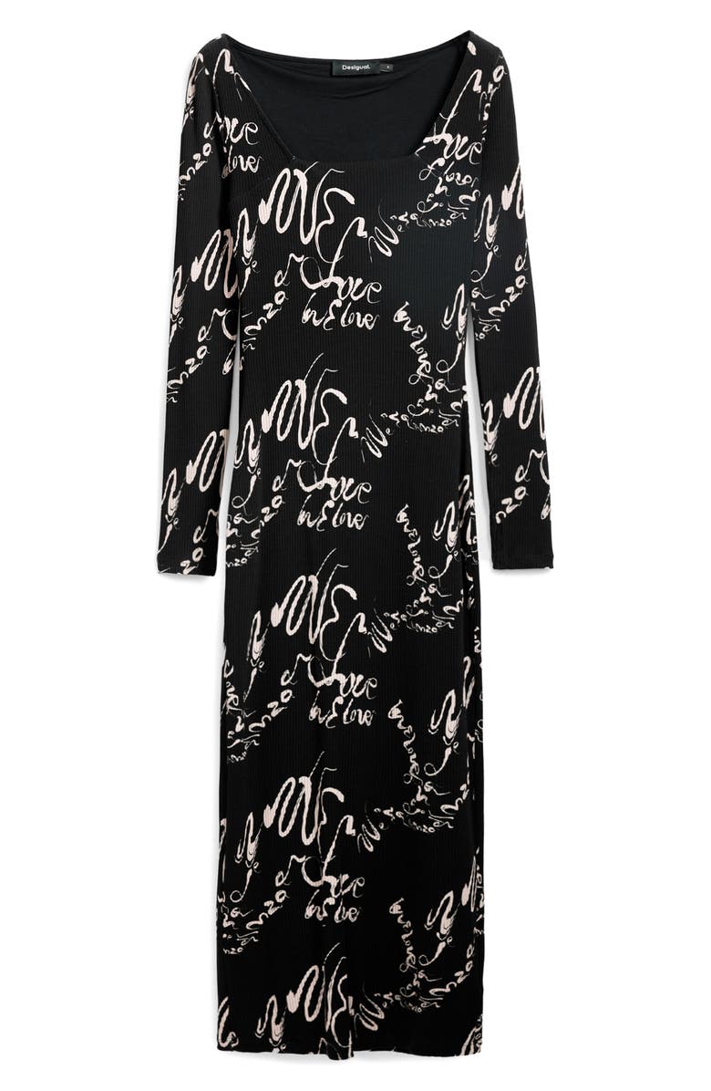 Desigual Love Print Long Sleeve Body-Con Midi Dress, Alternate, color,