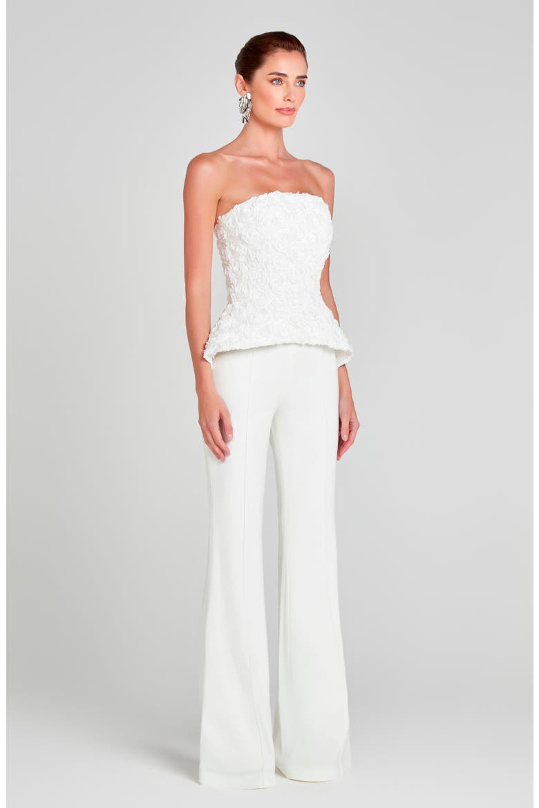 Phoebe Rosette Strapless Peplum Top, Alternate, color, WHITE