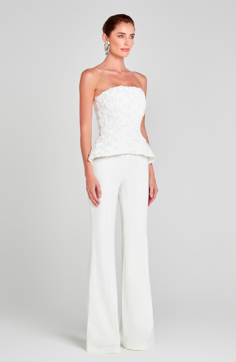 NADINE MERABI Phoebe Rosette Strapless Peplum Top, Alternate, color, White