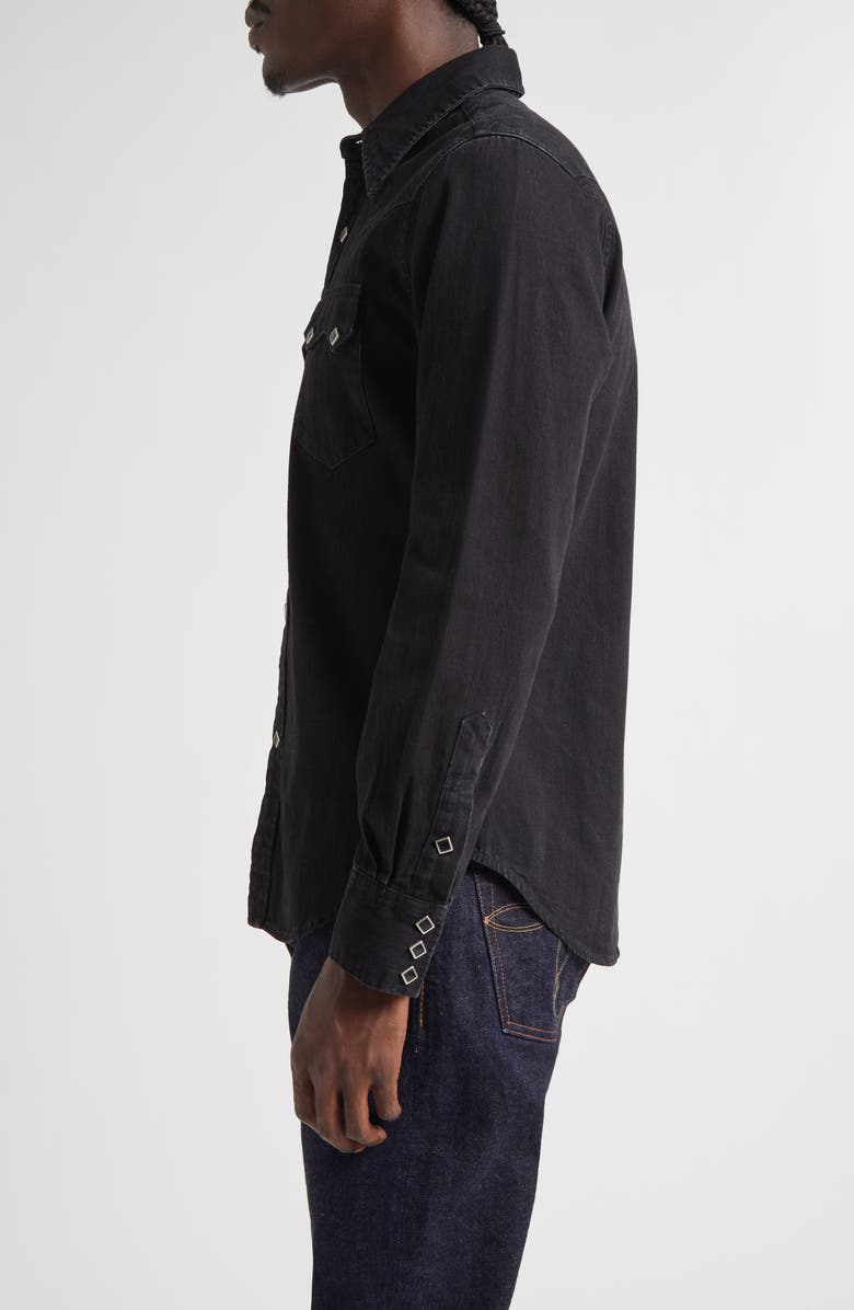 Double RL Slim Fit Denim Western Snap-Up Shirt, Alternate, color, Black