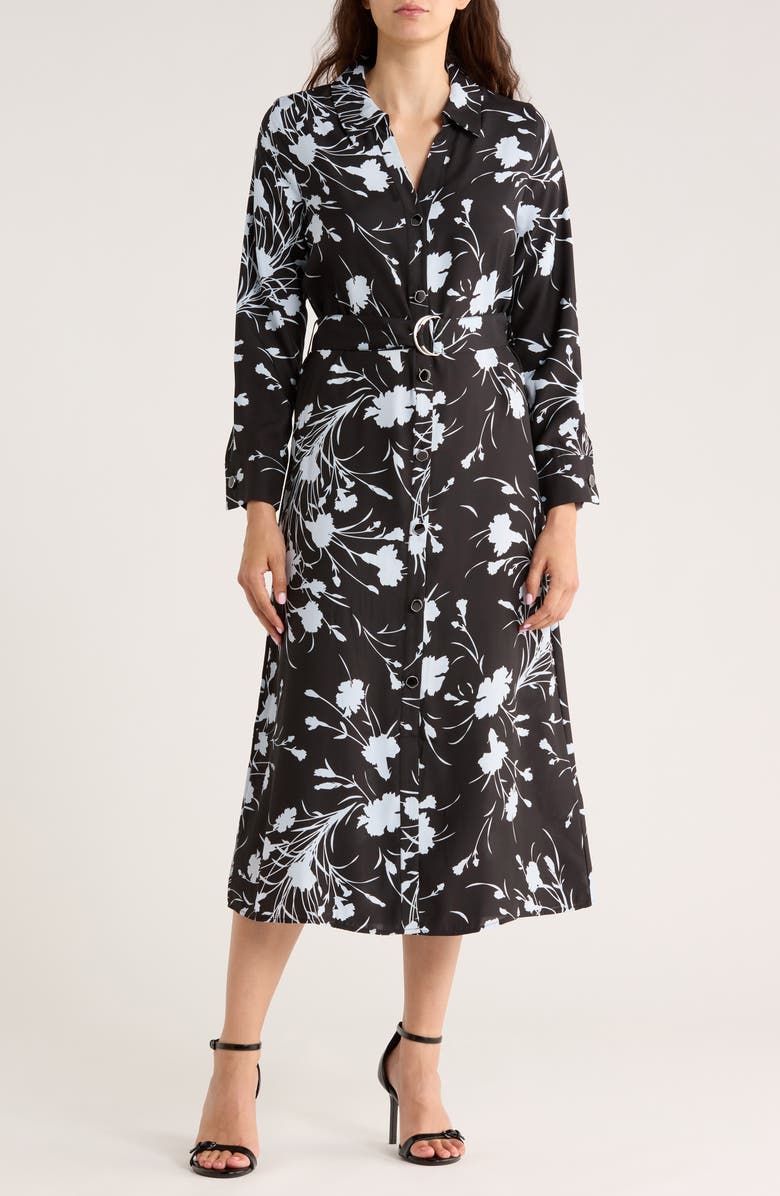 Ellen Tracy Floral Long Sleeve Maxi Shirtdress, Main, color, Tranquil Blue Floral Breeze