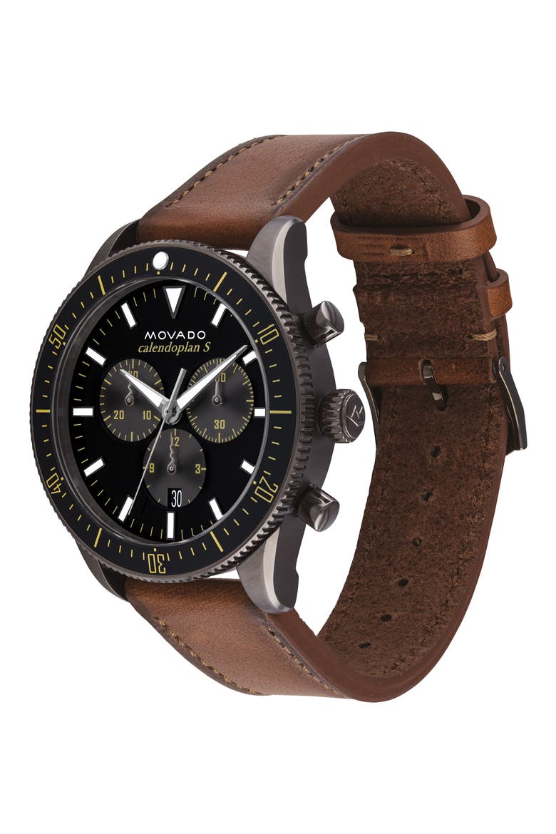 Heritage Chrono Leather Strap Watch, 42mm, Alternate, color, COGNAC/ BLACK/ GREY