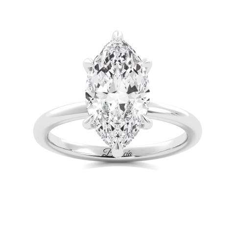 Marquise Diamond Solitaire Hidden Halo Engagement Ring