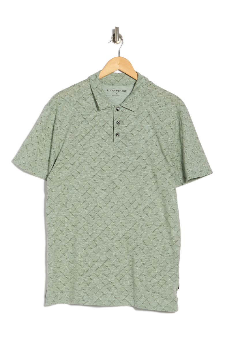 Geo Print Slubbed Cotton Polo, Alternate, color, GREEN PRINT