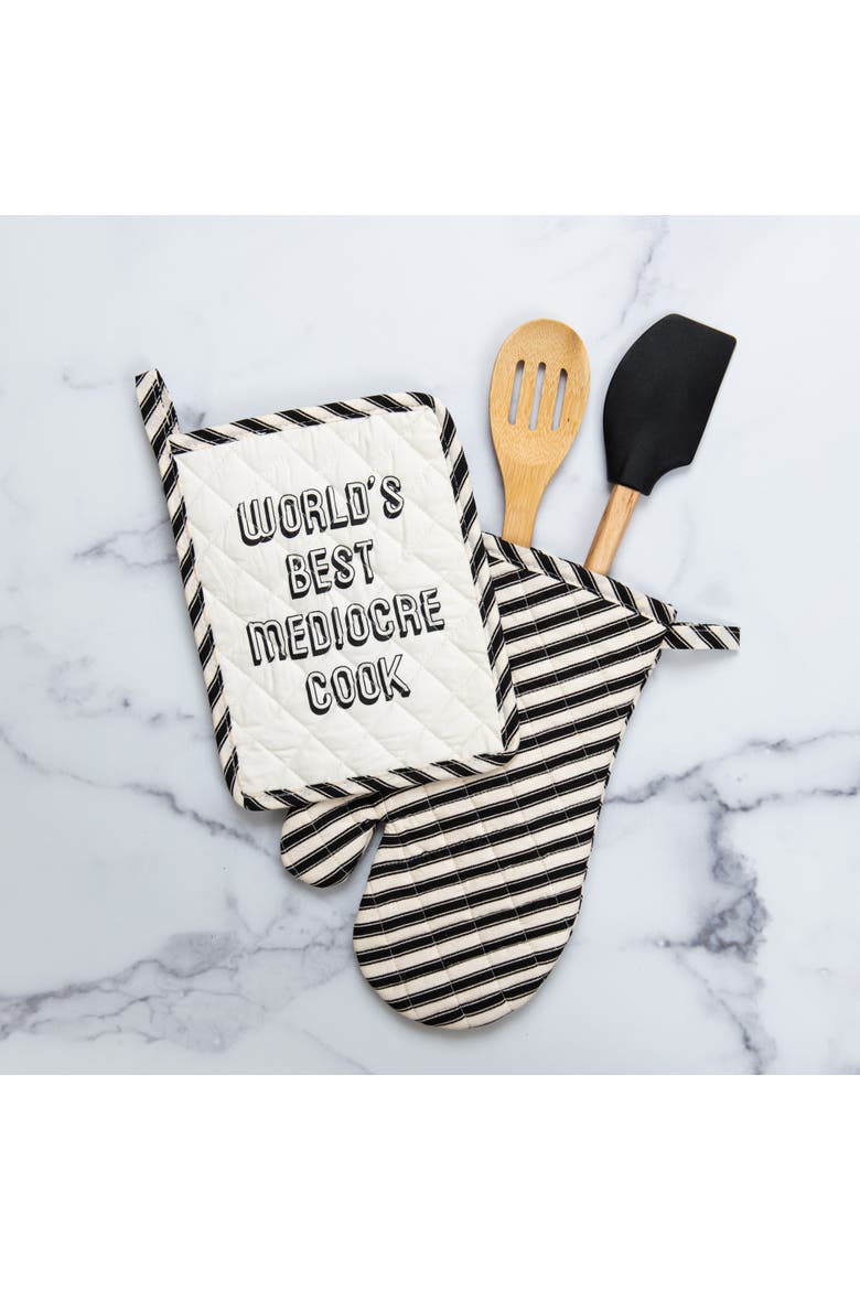 Mediocre Cook Pot Holder & Oven Mitt Set of 2, Alternate, color, Grey