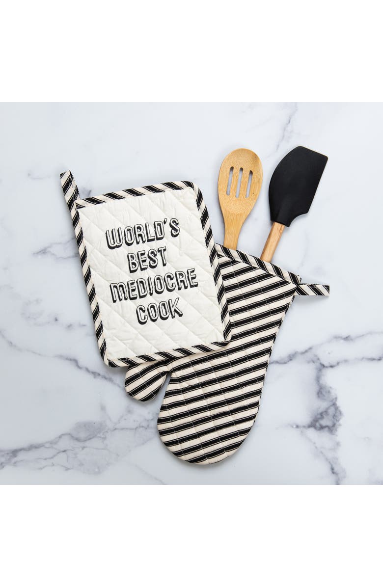 Totalee Gift Mediocre Cook Pot Holder & Oven Mitt Set of 2 Cotton Black, Alternate, color, Grey