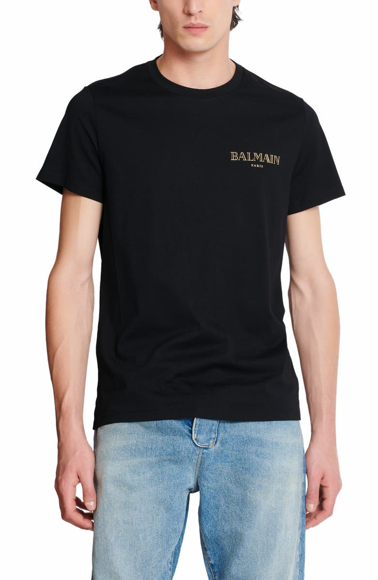 Balmain T-Shirt With Vintage Gel Balmain Logo, Alternate, color, Black