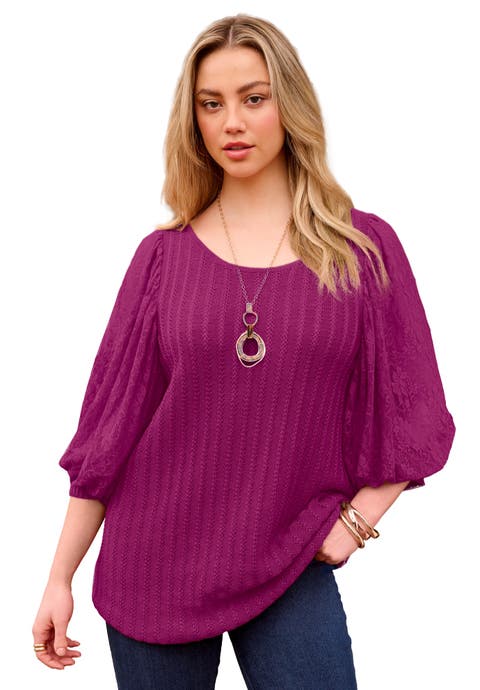 Lace Sleeve Sweater (Plus)