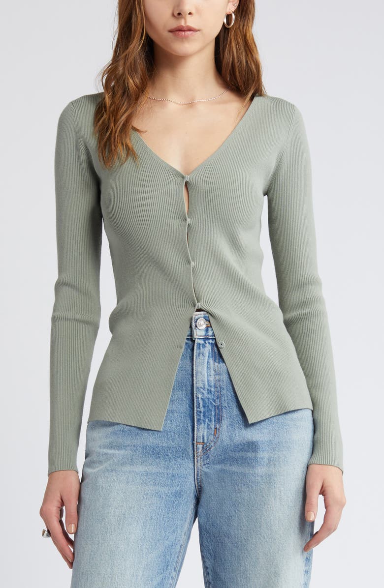 Open Edit Luxe Sculpt Cardigan, Main, color, Green Halo