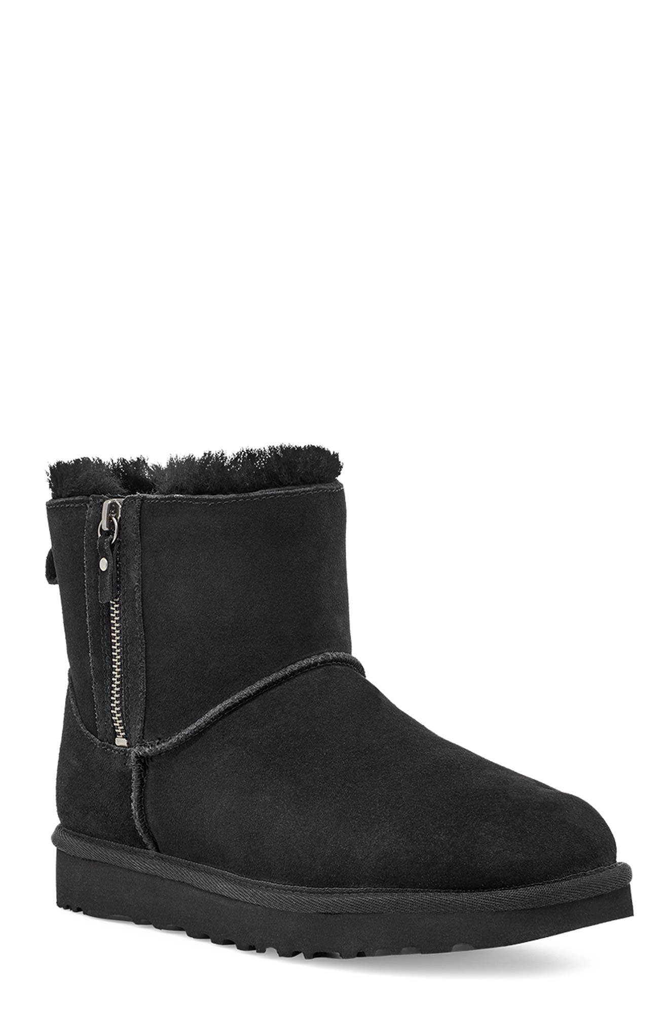 UGG<sup>®</sup> Classic Suede Mini Double Zip Genuine Shearling Boot, Main, color, 